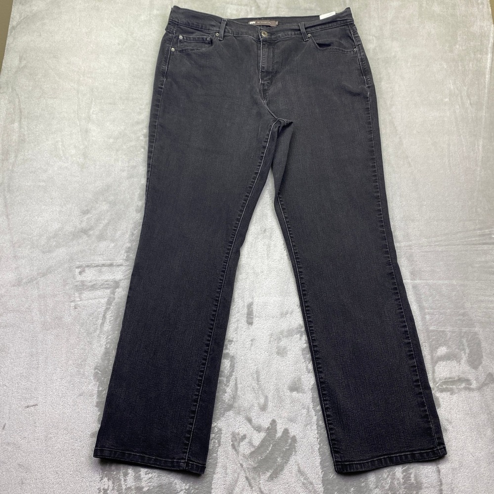 Levis 505 Straight Leg Jeans Womens 16M Faded Black Stretch Denim Grunge Retro